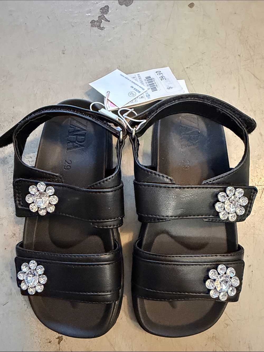 Zara Black Crystal Flower Strap Sandals Brand new